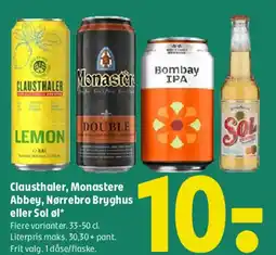 Coop 365 Clausthaler, Monastere Abbey, Nørrebro Bryghus eller Sol øl tilbud