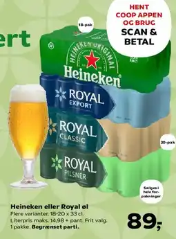 SuperBrugsen Heineken eller Royal øl (pakker) tilbud