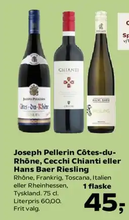 SuperBrugsen Joseph Pellerin Côtes-du-Rhône / Cecchi Chianti / Hans Baer Riesling tilbud