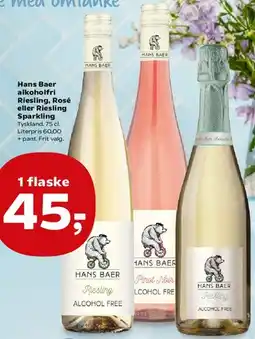 SuperBrugsen Hans Baer alkoholfri Riesling, Rosé eller Riesling Sparkling tilbud