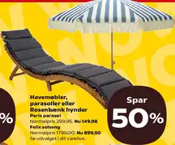 Kvickly Havemøbler og parasoller (Felix solseng / Paris parasol) tilbud