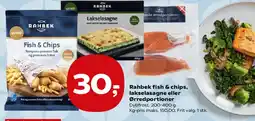 Kvickly Rahbek fish & chips, lakseslasagne eller ørredportioner tilbud