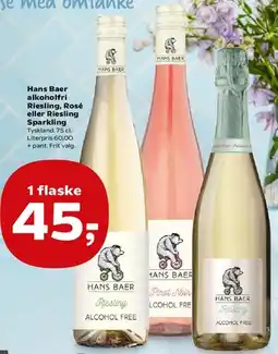 Kvickly Hans Baer alkoholfri Riesling, Rosé eller Riesling Sparkling tilbud