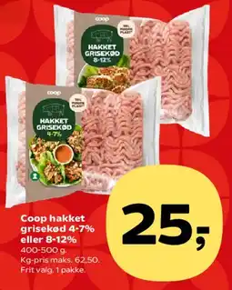 Kvickly Coop hakket grisekød 4-7% / 8-12% tilbud