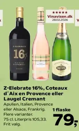 SuperBrugsen Z-Elebrate 16%, Coteaux d'Aix en Provence eller Laugel Cremant tilbud
