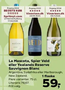 SuperBrugsen La Mascota, Spier Veld eller Yealands Reserve Sauvignon Blanc tilbud