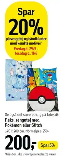 Føtex Sengesæt (f.eks. Pokémon eller Stitch) tilbud