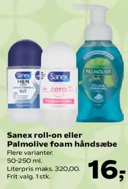 SuperBrugsen Sanex roll-on eller Palmolive foam håndsæbe tilbud