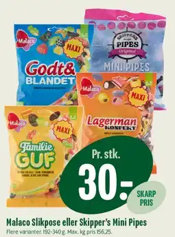 Min Købmand Malaco slikpose eller Skipper's Mini Pipes tilbud