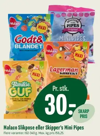 Min Købmand Malaco slikpose eller Skipper's Mini Pipes tilbud