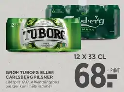 MENY Grøn Tuborg eller Carlsberg Pilsner (12 x 33 cl) tilbud