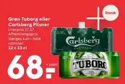 SPAR Grøn Tuborg eller Carlsberg Pilsner (12 x 33 cl) tilbud