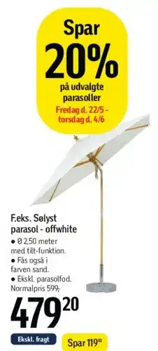 Føtex Solyst parasol - offwhite tilbud