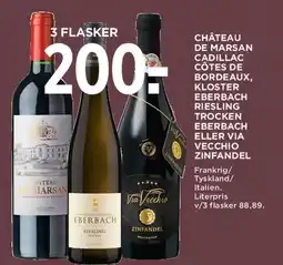 MENY 3 flasker - Château de Marsan / Kloster Eberbach Riesling / Via Vecchio Zinfandel tilbud
