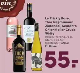 SPAR Le Prickly Rosé, Thor Negroamaro Zinfandel, Scarranto Chianti eller Crudo White tilbud