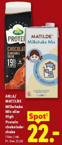 Lidl ARLA / MATILDE Milkshake Mix / High Protein chokoladeshake tilbud