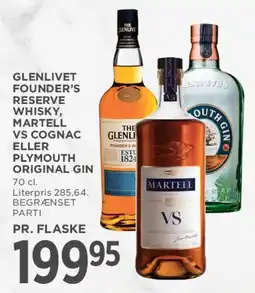 MENY Glenlivet Founder's Reserve Whisky / Martell VS / Plymouth Original Gin tilbud