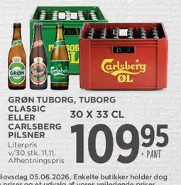 MENY GRØN TUBORG / TUBORG CLASSIC ELLER CARLSBERG PILSNER tilbud