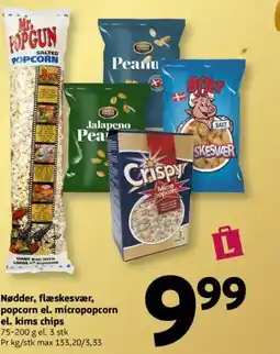 Løvbjerg Nødder, flæskesvær, popcorn el. micropopcorn el. kims chips tilbud