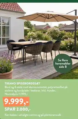 Plantorama TIRANO SPISEBORDSSÆT tilbud