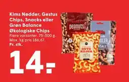 SPAR Kims Nødder, Gestus Chips, Snacks eller Grøn Balance Økologiske Chips tilbud