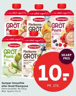 SPAR Semper Smoothie eller Grød Klempose tilbud