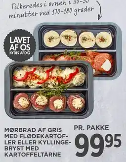 MENY MØRBRAD AF GRIS MED FLØDEKARTOFLER ELLER KYLLINGEBRYST MED KARTOFFELTÅRNE tilbud