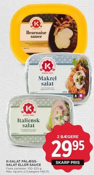 MENY K-SALAT PÅLÆGSSALAT ELLER SAUCE tilbud