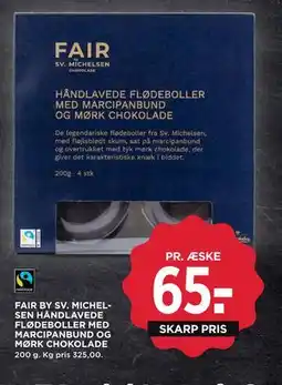 MENY FAIR BY SV. MICHELSEN HÅNDLAVEDE FLØDEBOLLER MED MARCIPANBUND OG MØRK CHOKOLADE tilbud