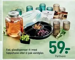 REMA 1000 Fad, glasdispenser 4 l med tappehane eller 6-pak vandglas tilbud