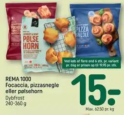 REMA 1000 REMA 1000 Focaccia, pizzasnegle eller pølsehorn tilbud