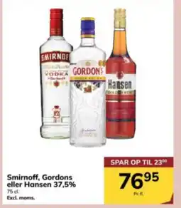 Dagrofa Food Service Smirnoff, Gordons eller Hansen 37,5% tilbud
