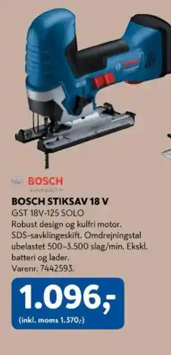 Davidsen BOSCH Stiksav 8 V GST 18V-125 SOLO tilbud
