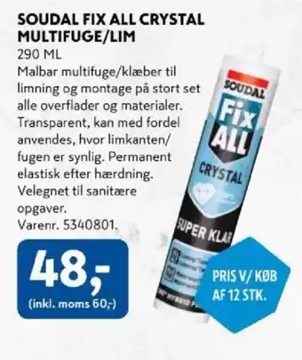 Davidsen Soudal Fix all crystal multifuge/lim tilbud