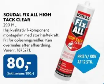 Davidsen Soudal Fix all high tack clear tilbud