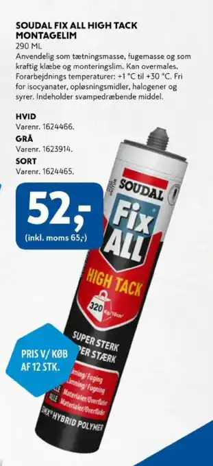 Davidsen Soudal Fix all high tack montagelim tilbud