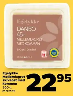 Netto Egelykke mellemlagret skiveost med kommen tilbud