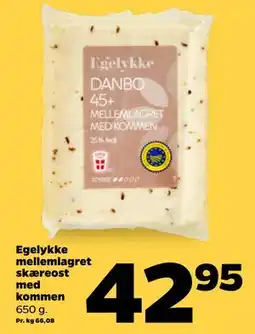 Netto Egelykke mellemlagret skæreost med kommen tilbud