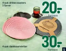 REMA 1000 4-pak drikke coasters / 4-pak dækkeservietter tilbud