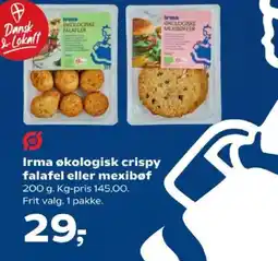 Kvickly Irma økologisk crispy falafel eller mexibøf tilbud