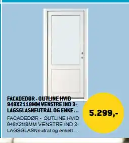 XL-BYG Facadedor - outline hvid 948x2118mm venstre ind 3- lagsglasneutral og enke. tilbud