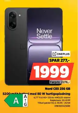 Power Oneplus Nord CE5 256 GB i med 80 W hurtigopladning tilbud