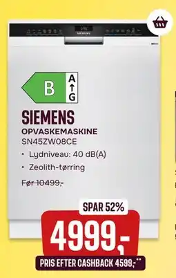 Skousen SIEMENS OPVASKEMASKINE SN45ZW08CE tilbud