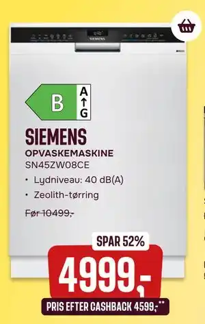 Skousen SIEMENS OPVASKEMASKINE SN45ZW08CE tilbud
