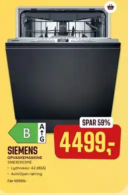 Skousen SIEMENS OPVASKEMASKINE SN63EX03ME tilbud