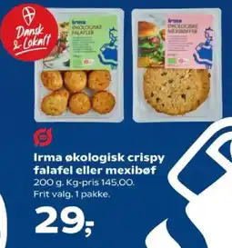 SuperBrugsen Irma økologisk crispy falafel eller mexibøf tilbud
