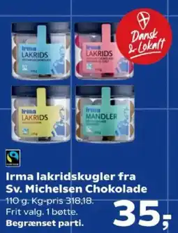 SuperBrugsen Irma lakridskugler fra Sv. Michelsen Chokolade tilbud