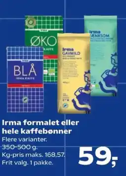 SuperBrugsen Irma formalet eller hele kaffebønner tilbud