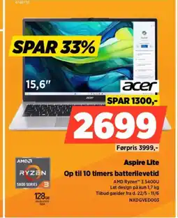 Power Acer aspire lite op til 10 timers batterilevetid tilbud