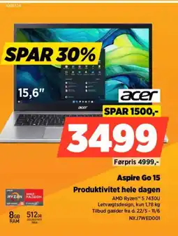 Power Acer aspire go 15 produktivitet hele dagen tilbud
